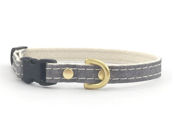 Luxury miniature dog and puppy collar in grey vegan leather