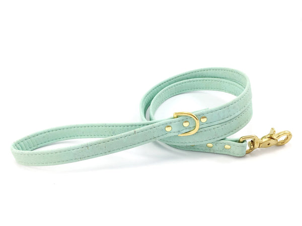 Mint green dog and puppy collar in sustainable vegan cork leather with matching collar available