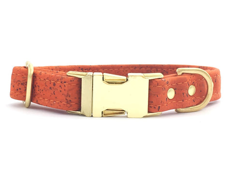 Luxury orange vegan cork 'leather' dog collar perfect for Autumn/Fall and Halloween, available in extra small, small, medium and large.