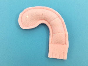 Organic catnip cat toy in a cute prawn design made with recycled vegan felt and recycled filling, made in the UK.
