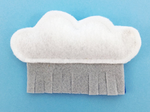 Organic catnip cat toy in luxury recycled felt and filled with recycled plastic bottles in a cloud and rain design