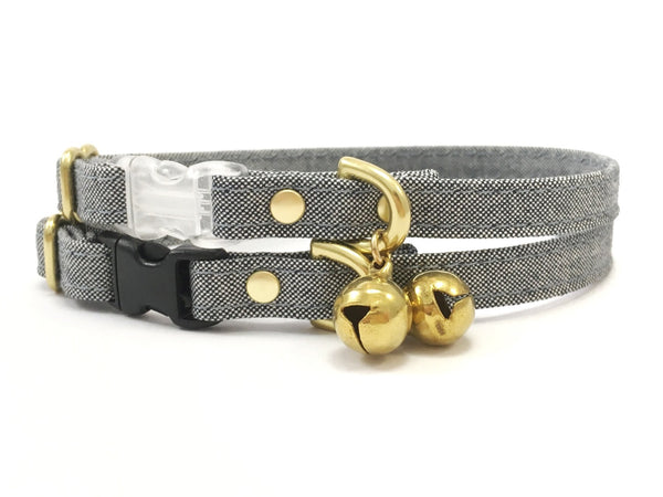 Organic cat collar in ethical eco friendly cotton canvas with breakaway safety buckle and bell