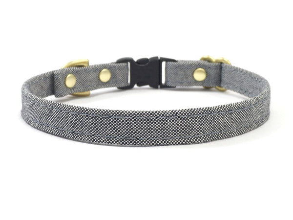 Organic cotton eco friendly dog and puppy collar in blue and white, suitable for Miniature Dachshunds and Chihuahuas, made in the UK.