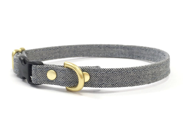 Organic cotton miniature dog and puppy collar with luxury solid brass hardware, made in the UK.