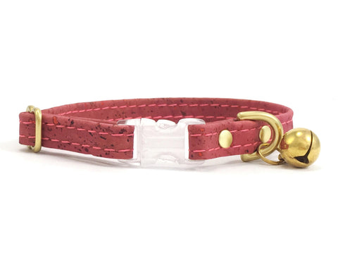 Pink cat collar in luxury vegan cork leather with a breakaway safety buckle