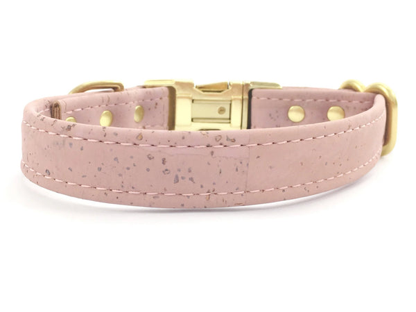 Pink dog and puppy collar in pretty pastel pink vegan cork leather, matching lead available