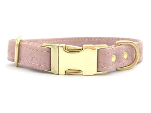 Luxury pink dog collar in vegan cork leather with gold brass hardware