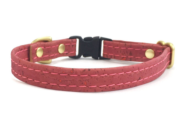 Pink dog and puppy collar in eco friendly, ethical and sustainable vegan cork leather, made in the UK.