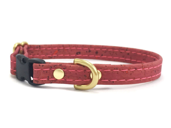 Pink toy dog collar in vegan cork leather, suitable for miniature dogs such as Miniature Dachshunds and Maltese.