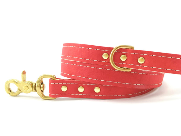 Red Vegan Leather Dog Lead With Solid Brass Trigger Snap Hook