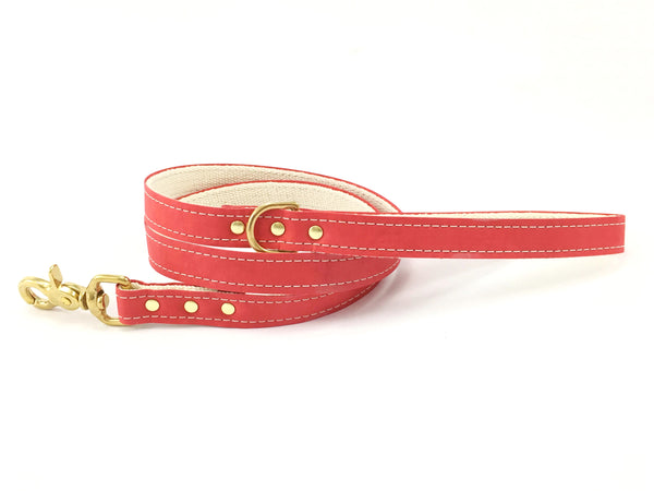 Red Vegan Leather Dog Lead With Solid Brass Trigger Snap Hook