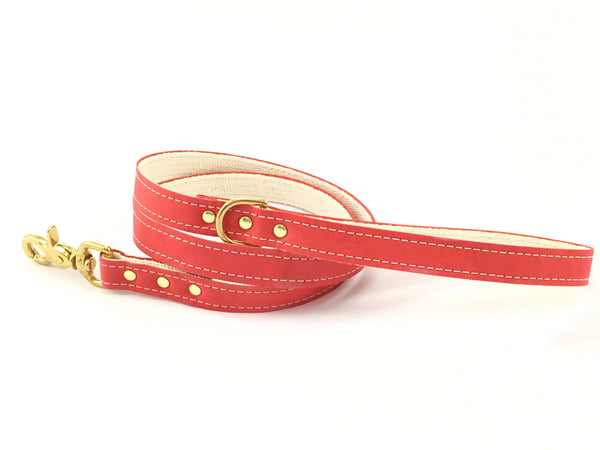 Red Vegan Leather Dog Lead With Solid Brass Trigger Snap Hook