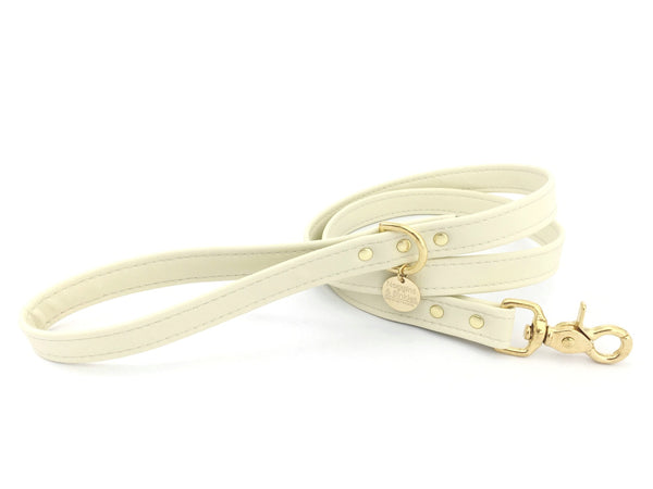 Silicone dog and puppy lead in ivory white vegan leather, waterproof and strong, made in the UK.