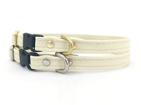 Silicone miniature dog and puppy collar in white vegan silicone leather, made in the UK.