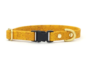 Yellow miniature dog and puppy collar in vegan cork leather, suitable for Chihuahuas and Miniature Dachshunds, made in the UK.