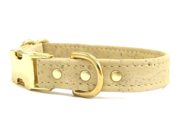Yellow dog collar in pastel vegan cork leather and luxury brass, made in the UK