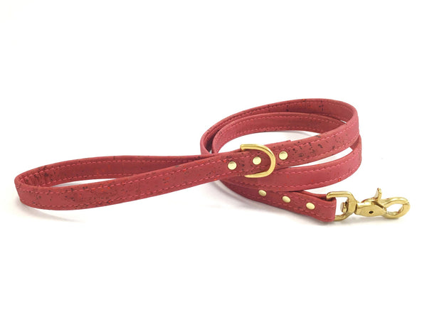 pink dog and puppy lead in unique vegan cork leather and brass trigger snap